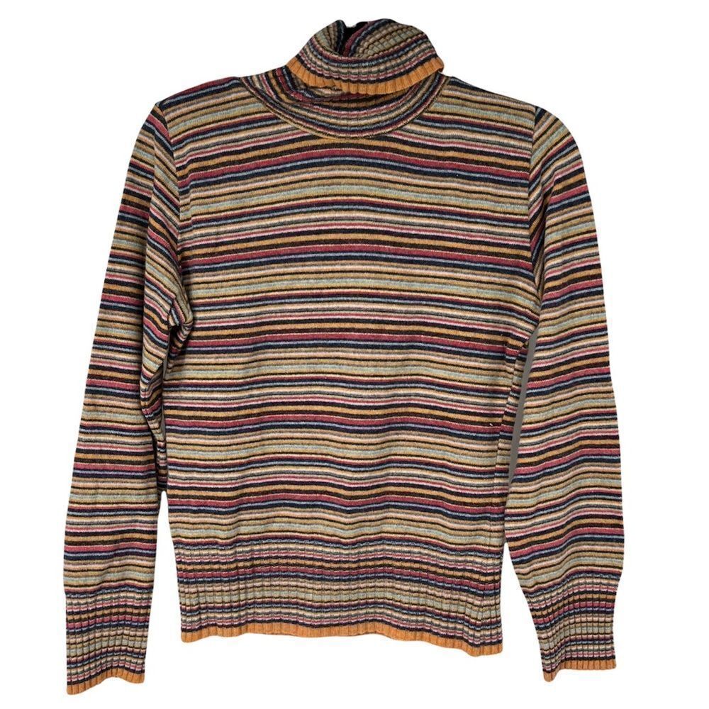 H&M Made in Italy Retro Multi Stripe Striped Lambswool V Neck Top Womens M